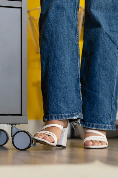 Creo Mobili Sürgü Kapaklı Organizer Smart Keson, Frenli Tekerlekli Ofis ve Ev Komodini, Ekru - 5