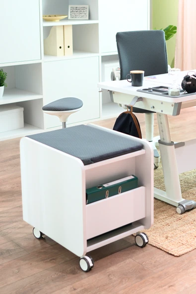 Creo Mobili Çekmeceli Kilitli Tekerlekli Sirius Keson, Oturulabilir Ofis ve Ev Komodini, Beyaz/Gri - 5