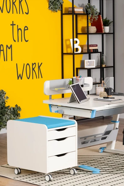 Creo Mobili Yükseklik ve Eğim Ayarlı, Sirius Premium Bilgisayar ve Çalışma Masası Takımı Ekru/Mavi - 6