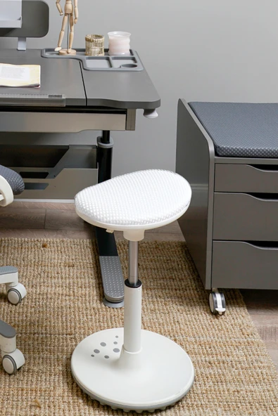 Creo Mobili Yükseklik Ayarlı Ofis Taburesi, Kaymaz Tabanlı Döner Mekanizmalı Bar Taburesi, Beyaz - 2