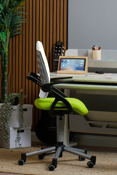 Creo Mobili Yükseklik Ayarlı Vega Çalışma Sandalyesi, Ofis ve Bilgisayar Koltuğu Beyaz/Yeşil