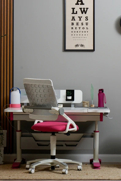 Creo Mobili Yükseklik ve Sırt Ayarlı Sirius Çalışma Sandalyesi Ofis, Bilgisayar Koltuğu Beyaz/Fuşya - 3