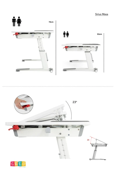 Creo Mobili Yükseklik ve Eğim Ayarlı, Sirius Premium Plus Bilgisayar, Çalışma Masası Seti Beyaz/Mavi - Resim 8