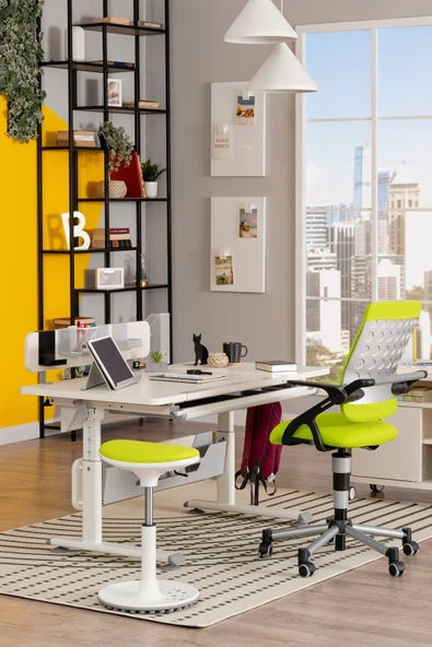 Creo Mobili Yükseklik Ayarlı Ofis Taburesi, Kaymaz Tabanlı Döner Mekanizmalı Bar Taburesi, Yeşil - 3