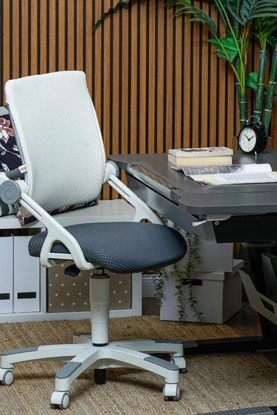 Creo Mobili Yükseklik ve Sırt Ayarlı Sirius Çalışma Sandalyesi Ofis ve Bilgisayar Koltuğu Beyaz/Gri