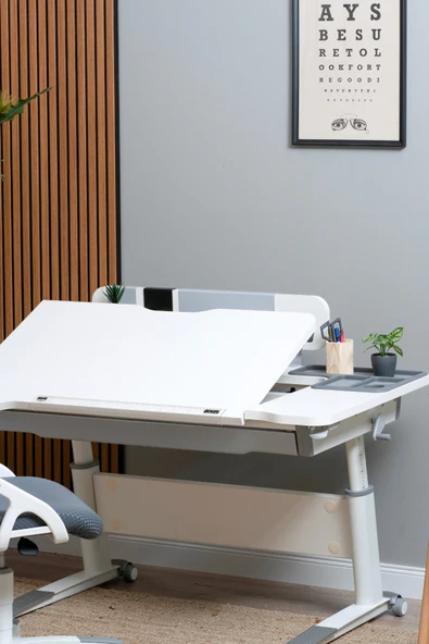 Creo Mobili Yükseklik ve Eğim Ayarlı Sirius Premium Plus Bilgisayar ve Çalışma Masası Seti Ekru/Sarı - Resim 2