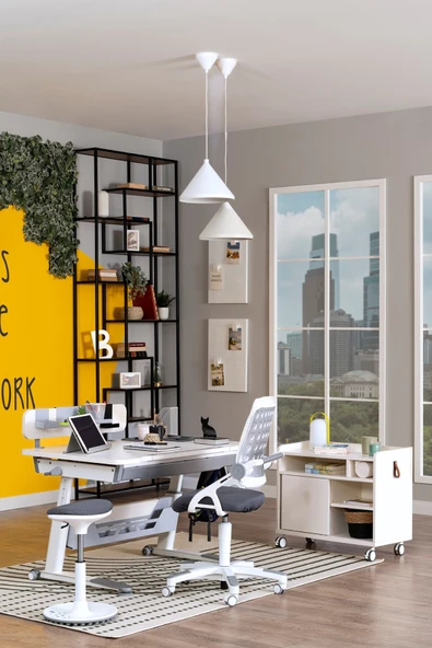 Creo Mobili Yükseklik ve Eğim Ayarlı, Sirius Premium Plus Bilgisayar, Çalışma Masası Seti Ekru/Yeşil