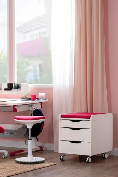 Creo Mobili Yükseklik ve Eğim Ayarlı, Sirius Premium Bilgisayar ve Çalışma Masası Takımı Beyaz/Fuşya - Resim 4