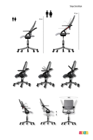Creo Mobili Yükseklik Ayarlı Vega Çalışma Sandalyesi, Ofis ve Bilgisayar Koltuğu Mavi/Mavi - 7