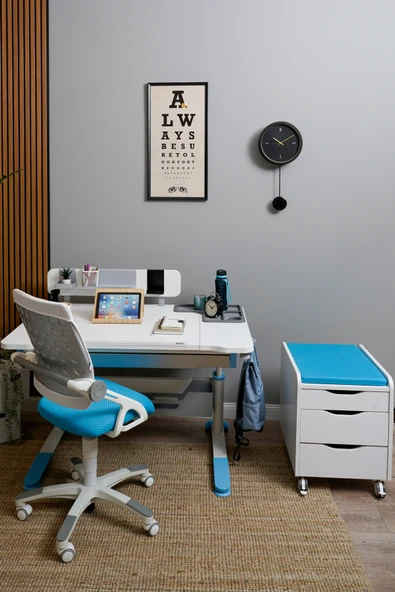 Creo Mobili Yükseklik ve Eğim Ayarlı, Sirius Delüx Bilgisayar ve Çalışma Masası Takımı, Ekru/Mavi - 3