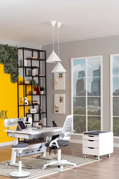 Creo Mobili Yükseklik ve Eğim Ayarlı, Sirius Premium Bilgisayar ve Çalışma Masası Takımı Beyaz/Gri - Resim 5