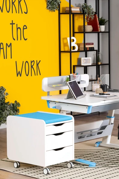 Creo Mobili Yükseklik ve Eğim Ayarlı, Sirius Premium Bilgisayar ve Çalışma Masası Takımı Beyaz/Mavi - 5