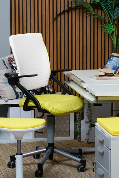 Creo Mobili Yükseklik ve Sırt Ayarlı Vega Çalışma Sandalyesi, Ofis ve Bilgisayar Koltuğu Beyaz/Sarı - 2