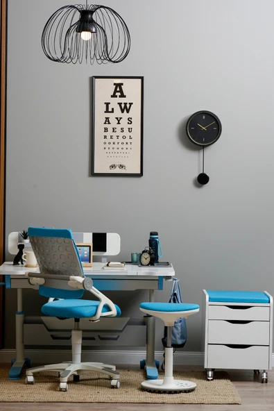 Creo Mobili Yükseklik ve Eğim Ayarlı, Sirius Delüx Bilgisayar ve Çalışma Masası Takımı, Ekru/Mavi - 6