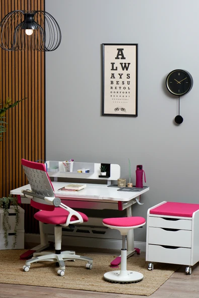 Creo Mobili Yükseklik Ayarlı Ofis Taburesi, Kaymaz Tabanlı Döner Mekanizmalı Bar Taburesi, Fuşya - 4