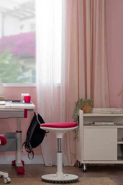 Creo Mobili Yükseklik Ayarlı Ofis Taburesi, Kaymaz Tabanlı Döner Mekanizmalı Bar Taburesi, Fuşya - 3