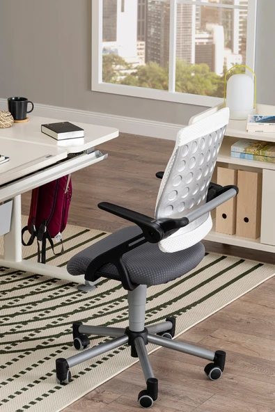 Creo Mobili Yükseklik Ayarlı Vega Çalışma Sandalyesi, Ofis ve Bilgisayar Koltuğu Beyaz/Gri - 3