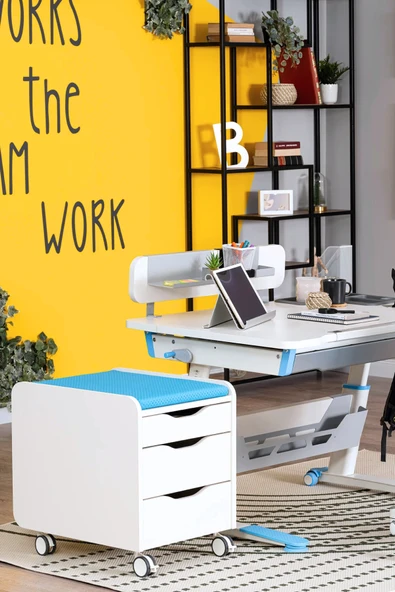 Creo Mobili Yükseklik ve Eğim Ayarlı, Sirius Delüx Bilgisayar ve Çalışma Masası Takımı, Beyaz/Mavi - 5