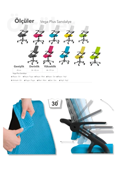 Creo Mobili Yükseklik Ayarlı Vega Çalışma Sandalyesi, Ofis ve Bilgisayar Koltuğu Beyaz/Yeşil - 7