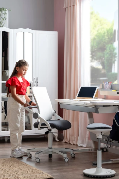 Creo Mobili Yükseklik ve Eğim Ayarlı, Sirius Premium Bilgisayar ve Çalışma Masası Takımı Ekru/Gri - Resim 3