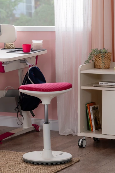 Creo Mobili Yükseklik Ayarlı Ofis Taburesi, Kaymaz Tabanlı Döner Mekanizmalı Bar Taburesi, Fuşya