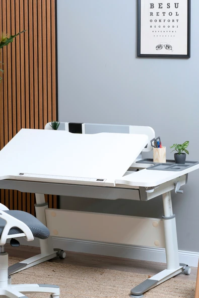 Creo Mobili Yükseklik ve Eğim Ayarlı, Sirius Delüx Bilgisayar ve Çalışma Masası Takımı, Beyaz/Fuşya - 2