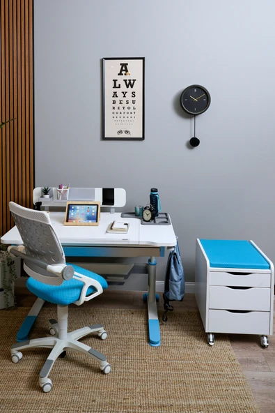 Creo Mobili Yükseklik ve Eğim Ayarlı, Sirius Delüx Bilgisayar ve Çalışma Masası Takımı, Beyaz/Mavi - 3