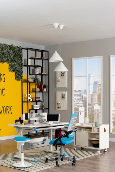 Creo Mobili Yükseklik Ayarlı Ofis Taburesi, Kaymaz Tabanlı Döner Mekanizmalı Bar Taburesi, Mavi - 4