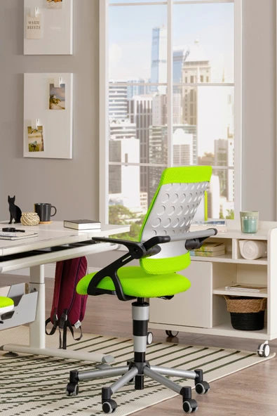 Creo Mobili Yükseklik ve Sırt Ayarlı Vega Çalışma Sandalyesi, Ofis ve Bilgisayar Koltuğu Yeşil/Yeşil - 3