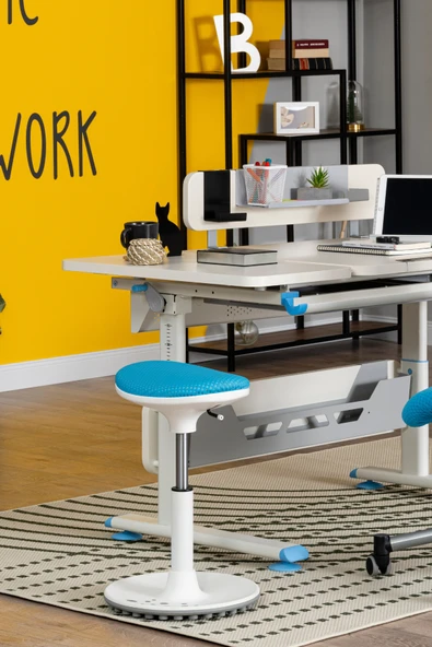 Creo Mobili Yükseklik Ayarlı Ofis Taburesi, Kaymaz Tabanlı Döner Mekanizmalı Bar Taburesi, Mavi - 2