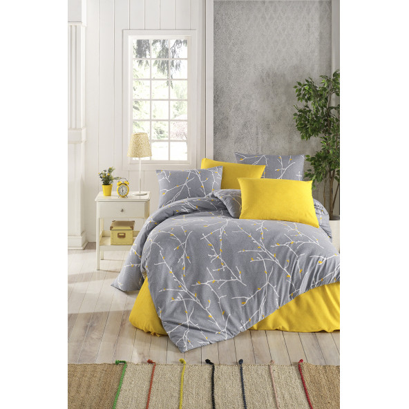 Tabu Home Parure Dallı Gri Çift Kişilik Nevresim Takımı