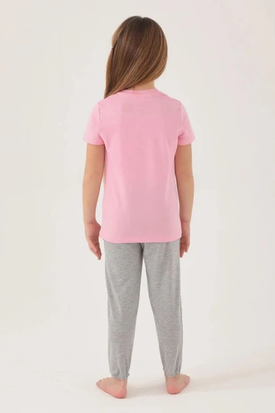 U.S. Polo Assn. 1449 Kız Çocuk Light Cute Pembe Kısa Kol Pijama Takım - Resim 4