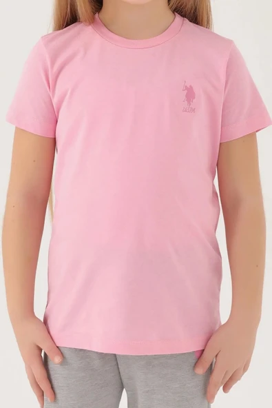U.S. Polo Assn. 1449 Kız Çocuk Light Cute Pembe Kısa Kol Pijama Takım - Resim 3