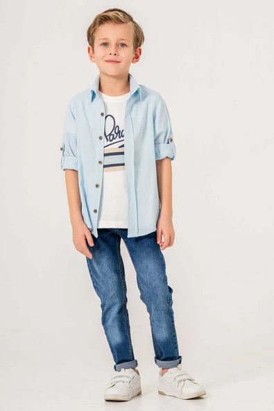 Ayarlanabilir Kol Klasik 3 Parça Erkek Çocuk Gömlekli Takım - 3