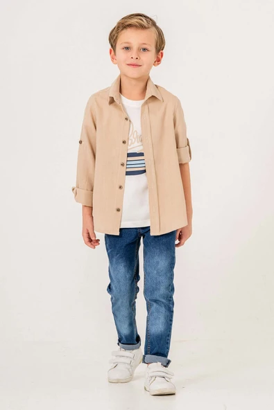 Ayarlanabilir Kol Klasik 3 Parça Erkek Çocuk Gömlekli Takım - 9