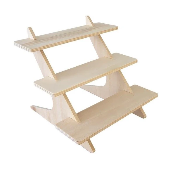 Ahşap Üç Katlı Raflı Sergileme Tezgahı Standı Sunum Sehpası, Ahşap Sunum Rafı, Kek Ve Pasta Sunum Standı Üç Katlı Raf - 3