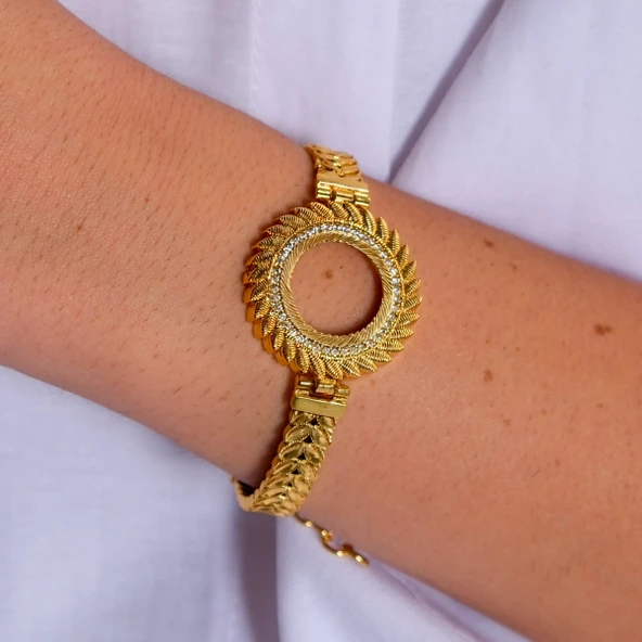 Çeyrek Altın Çerçeve Bileklik Çelik Altın Kaplama Arpa Model-BLZ-639 - Resim 2