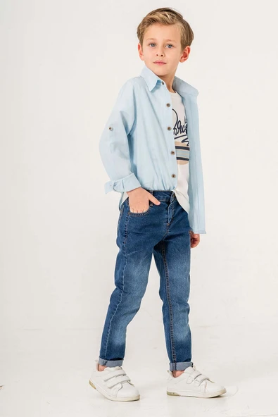 Ayarlanabilir Kol Klasik 3 Parça Erkek Çocuk Gömlekli Takım