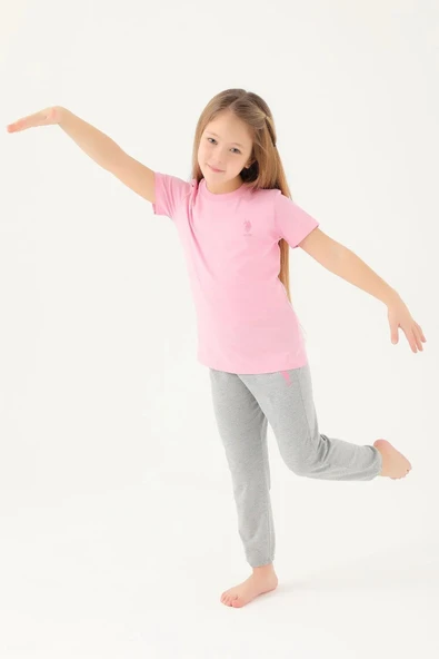 U.S. Polo Assn. 1449 Kız Çocuk Light Cute Pembe Kısa Kol Pijama Takım ürün görseli 1