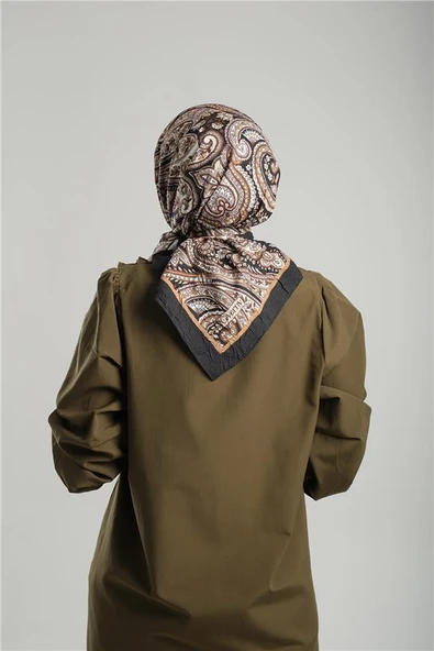 Siyah Desenli Eşarp Bambu Etnik Çiçek Dijital Baskılı 202202_01 - Resim 3