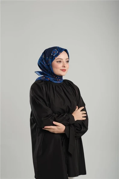 Saks Mavisi Desenli Eşarp Kesik Elyaf Pamuksu Etnik Dijital Baskılı 202207_24 ürün görseli 1