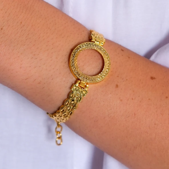 Çeyrek Altın Çerçeve Bileklik Çelik Altın Kaplama BLZ-647 - Resim 2