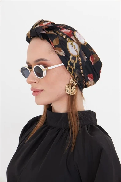 Bordo Pratik Hazır Geçmeli Tesettür Bone Kesik Elyaf Retro Desenli 2409_16 ürün görseli 1