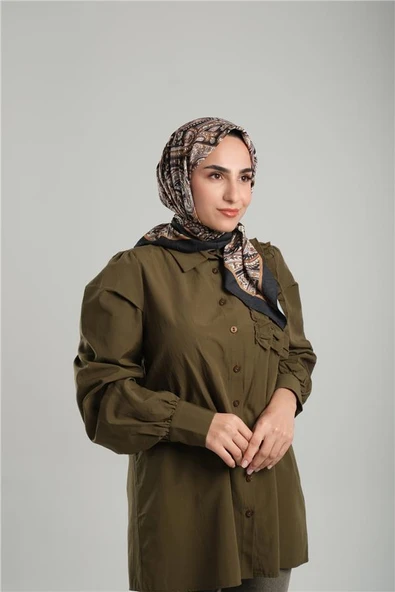 Siyah Desenli Eşarp Bambu Etnik Çiçek Dijital Baskılı 202202_01 - Resim 2