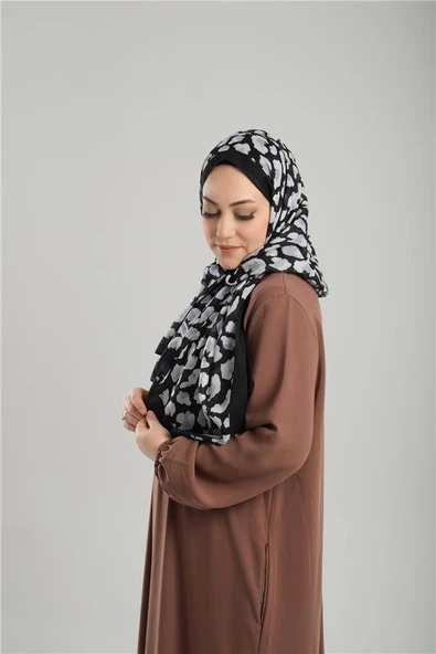 Siyah Desenli Şal Kesik Elyaf Pamuksu Leopar Dijital Baskılı 202125_01 - Resim 2