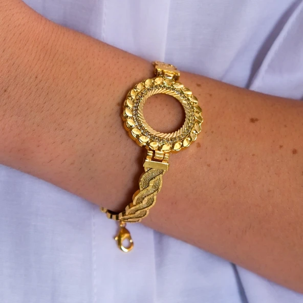 Çeyrek Altın Çerçeve Bileklik Çelik Altın Kaplama Örgü Model-BLZ-635 - Resim 2