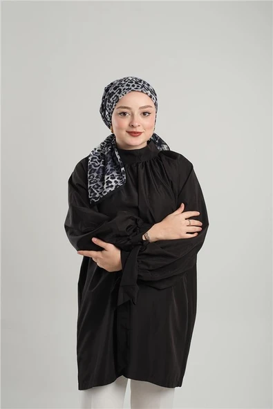 Antrasit Desenli Eşarp Kesik Elyaf Pamuksu Leopar Dijital Baskılı 202201_25 ürün görseli 1