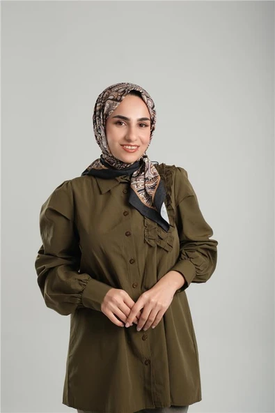 Siyah Desenli Eşarp Bambu Etnik Çiçek Dijital Baskılı 202202_01 - Resim 4