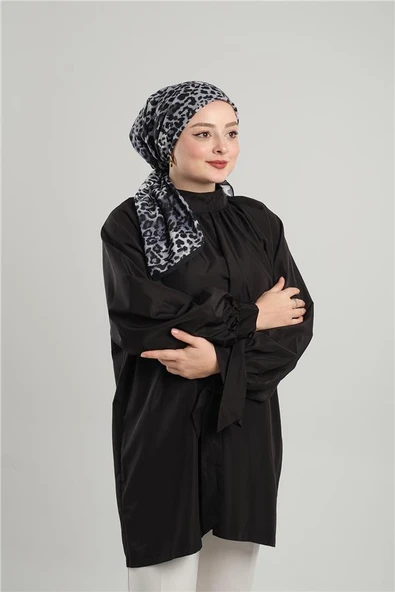 Antrasit Desenli Eşarp Kesik Elyaf Pamuksu Leopar Dijital Baskılı 202201_25 - Resim 2