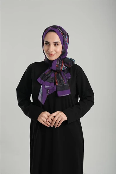 Mürdüm Desenli Şal Kesik Elyaf Pamuksu Etnik Dijital Baskılı 202124_07 - Resim 2